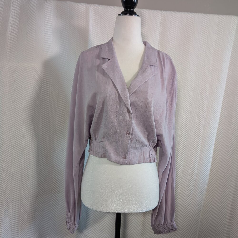 Zara Lavender Purple Cropped Button‑Down Blouse Size Medium Pastel Minimalist